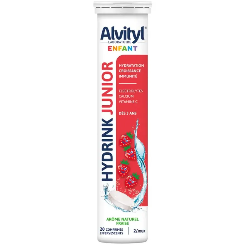 Alvityl Hydrink Junior saveur fraise - tube de 20 comprimés effervescents.