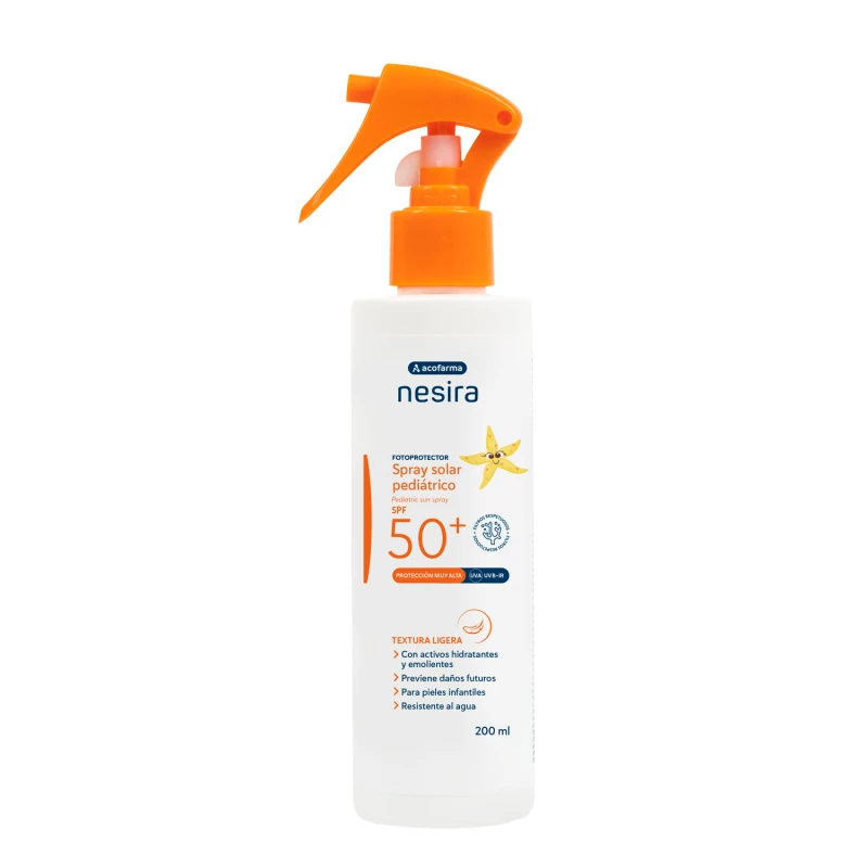 Acofar Nesira Spray Solar Pediátrico SPF50+ 200 ml.El Spray Solar Pediátrico de Nesira está formulado y diseñado para que ni un centímetro de piel infantil quede desprotegida en vuestros días veraniego