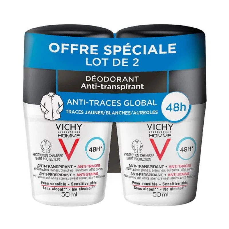 Vichy Man Antiperspirant Anti-Stain 48h Roll-on 2x50ml
